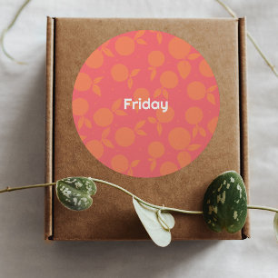 Friday tangerine pattern round sticker