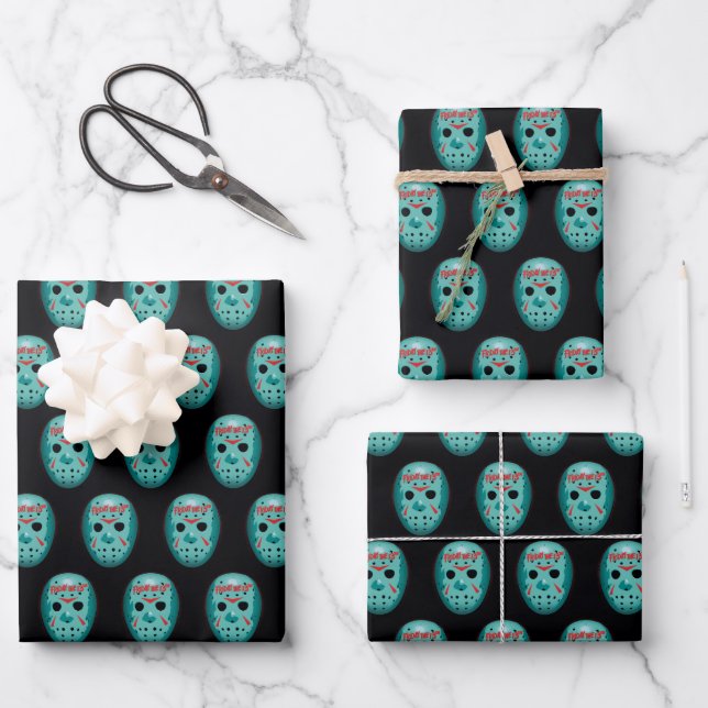 Friday the 13th | Blue Hockey Mask Graphic Wrapping Paper Sheet (Front)