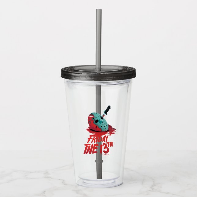 Friday the 13th | Knife Through Blue Hockey Mask Acrylic Tumbler (Front)