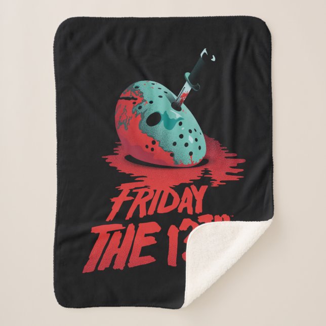 Friday the 13th | Knife Through Blue Hockey Mask Sherpa Blanket (Front)