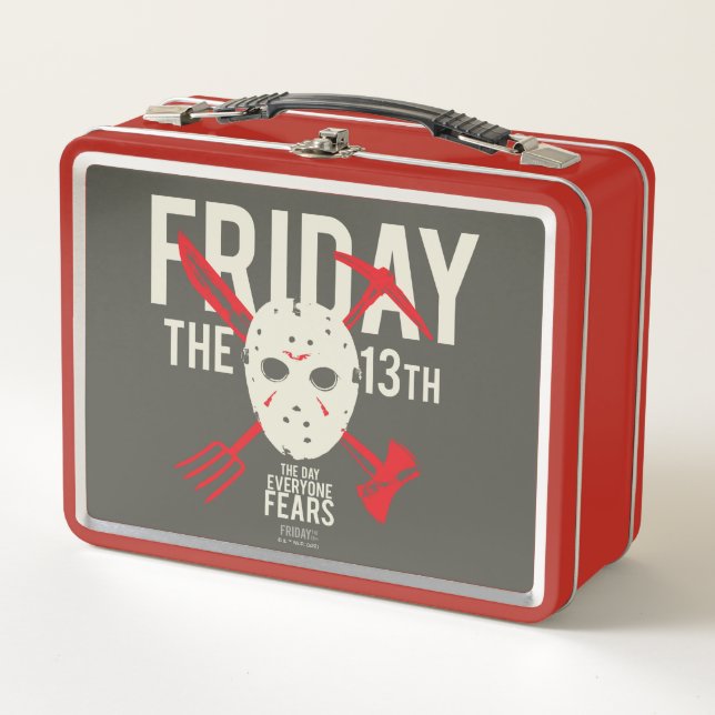 Friday the 13th | Weapons Cross Hockey Mask Metal Lunch Box (Front)