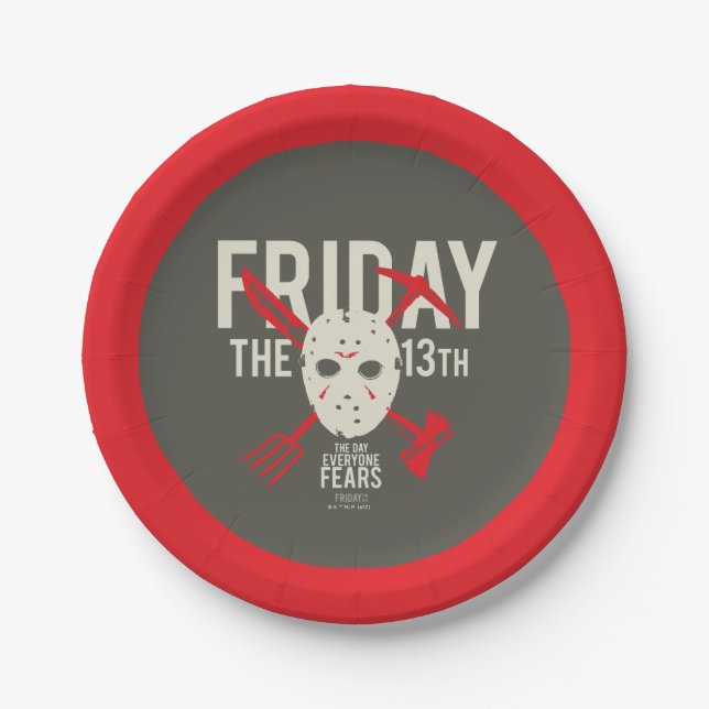 Friday the 13th | Weapons Cross Hockey Mask Paper Plate (Front)