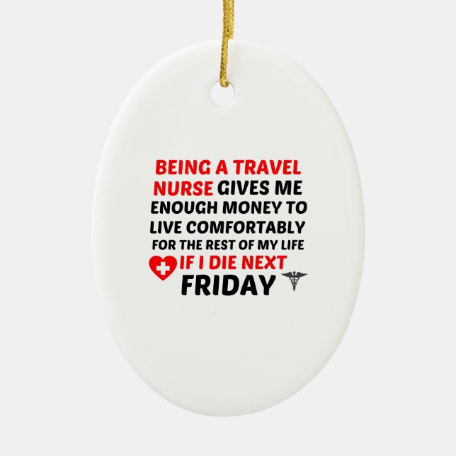 FRIDAY TRAVEL NURSE CERAMIC TREE DECORATION (Front)