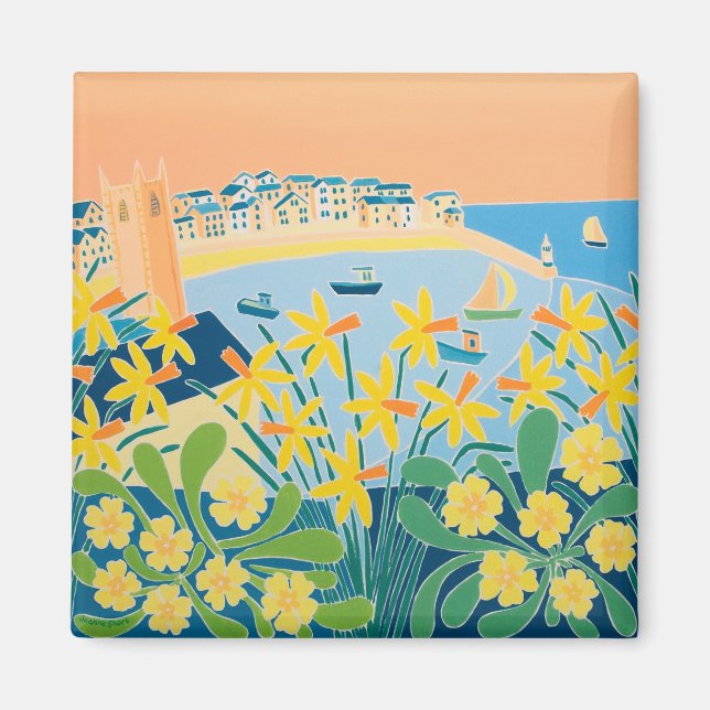 Fridge Art: A Burst of Daffodils St Ives Magnet (Front)