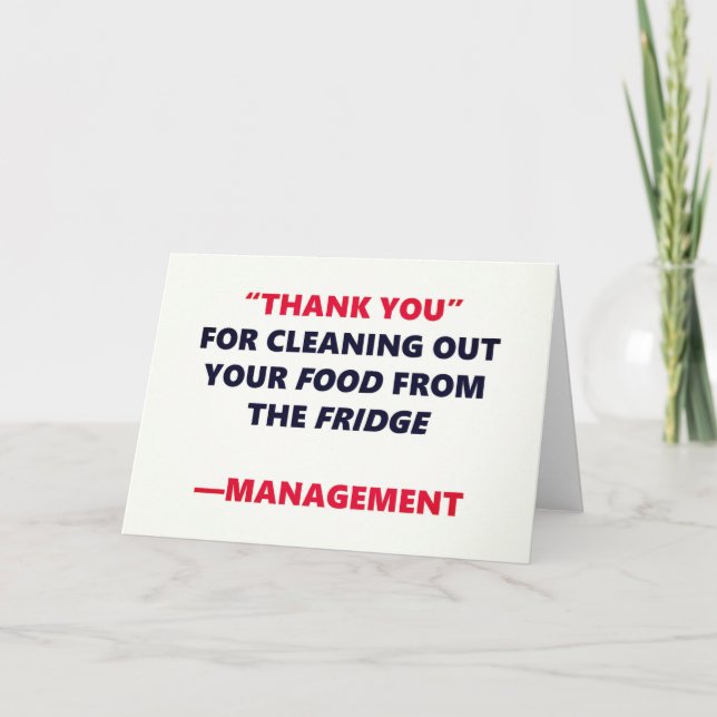 Fridge Cleaning Funny Thank You Office Humor Card (Front)