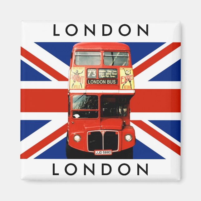 Fridge Magnet w. London Bus and British Flag (Front)