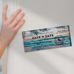 Fridge Save the Date Tropical Beach Palm Trees Magnetic Invitation<br><div class="desc">Beach destination magnetic save the date boarding pass themed invite with a tropical palm beach setting,  string twinkle lights,  and a modern wedding save the date template.</div>