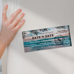 Fridge Save the Date Tropical Beach Palm Trees Magnetic Invitation