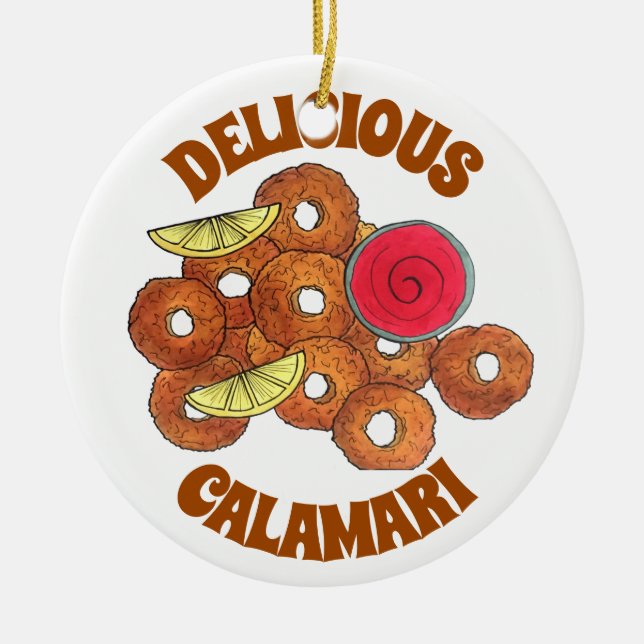 Fried Calamari Rings Italian Food Appetizer Foodie Ceramic Tree Decoration (Front)