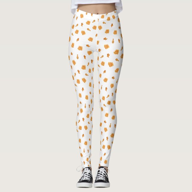 Fried Chicken and Waffles Pattern Leggings (Front)