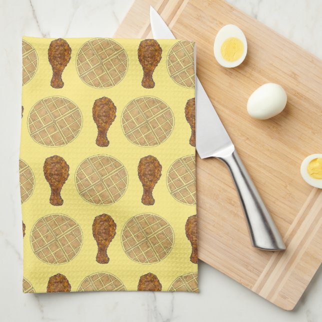 Fried Chicken and Waffles Southern Soul Food Tea Towel (Quarter Fold)