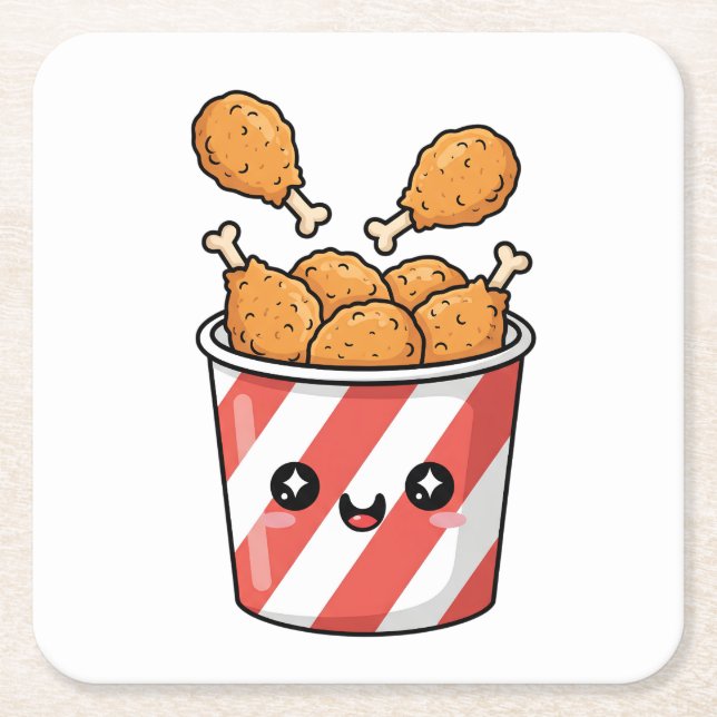 Fried Chicken Bucket Square Paper Coaster (Front)