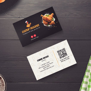 Fried Chicken Business Minimalist Dark Barcode Business Card
