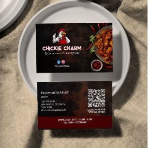 Fried Chicken Business Red dark Barcode Business Card