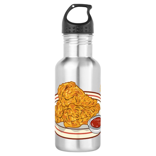 Fried chicken cartoon illustration 532 ml water bottle (Front)