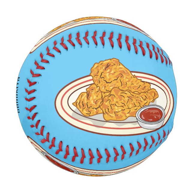 Fried chicken cartoon illustration baseball (Front Left)