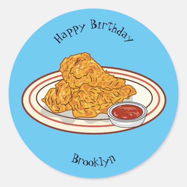 Fried chicken cartoon illustration classic round sticker (Front)