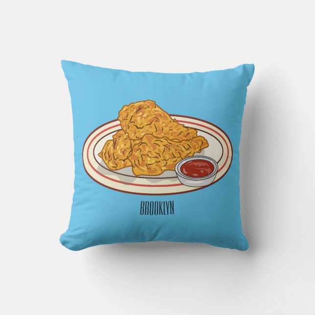 Fried chicken cartoon illustration cushion (Front)