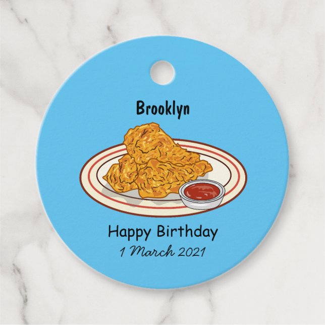 Fried chicken cartoon illustration favour tags (Front)