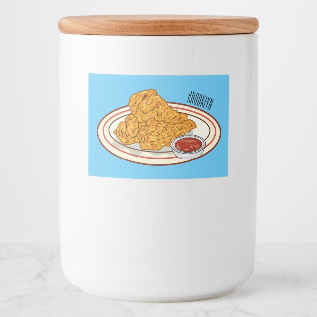 Fried chicken cartoon illustration food label (Front)