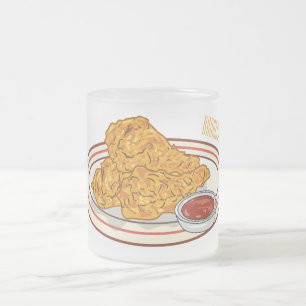 Fried chicken cartoon illustration frosted glass coffee mug
