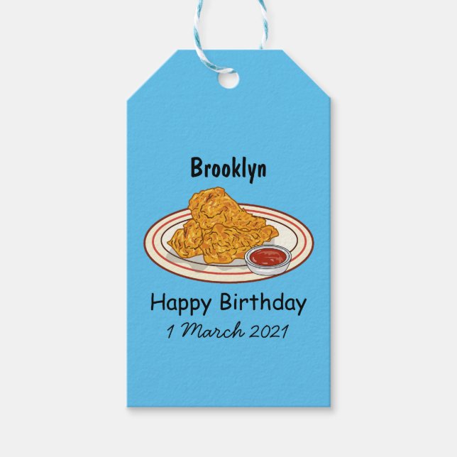Fried chicken cartoon illustration gift tags (Front)