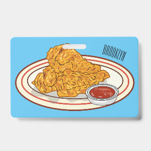 Fried chicken cartoon illustration ID badge