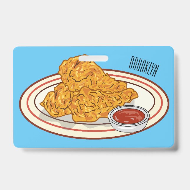 Fried chicken cartoon illustration ID badge (Front)