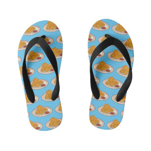 Fried chicken cartoon illustration kid's flip flops