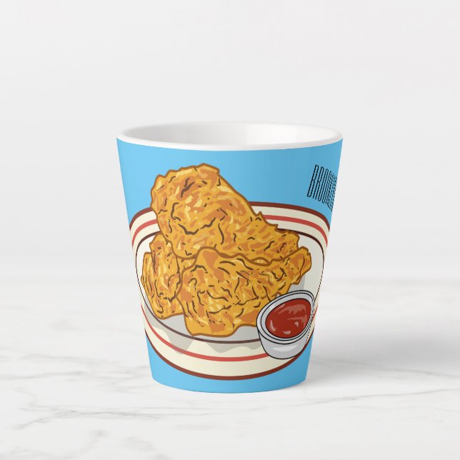 Fried chicken cartoon illustration latte mug (Front)