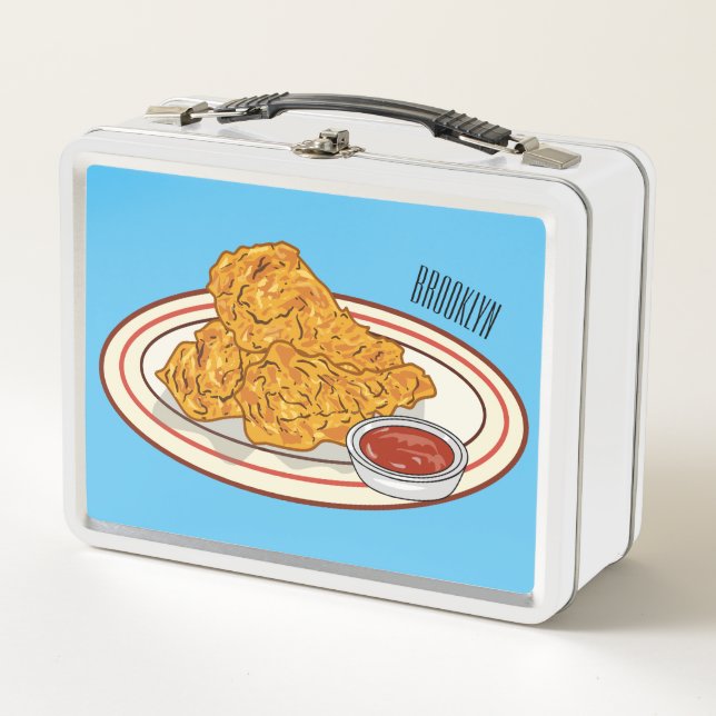 Fried chicken cartoon illustration metal lunch box (Front)