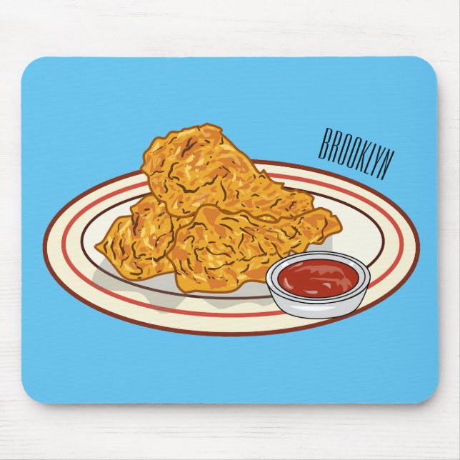 Fried chicken cartoon illustration mouse mat (Front)