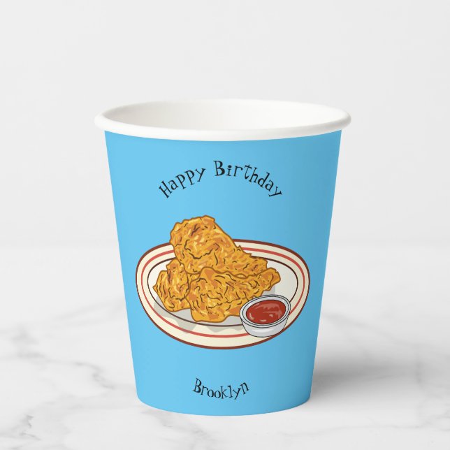 Fried chicken cartoon illustration paper cups (Front)