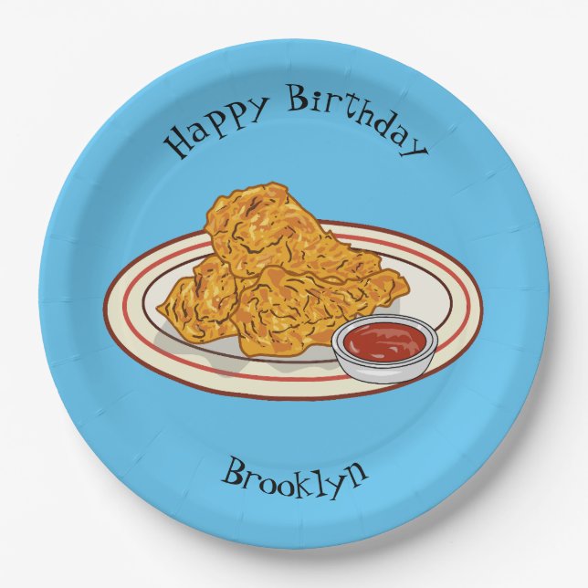 Fried chicken cartoon illustration paper plate (Front)
