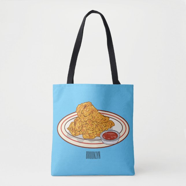 Fried chicken cartoon illustration tote bag (Front)