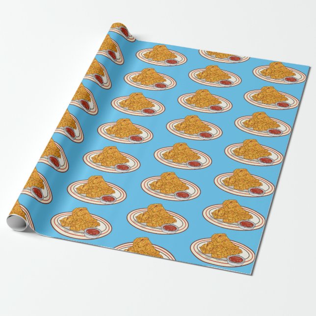 Fried chicken cartoon illustration wrapping paper (Unrolled)