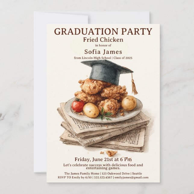 Fried Chicken Graduation Party Celebration  Invitation (Front)