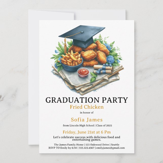 Fried Chicken Graduation Party Celebration Invitation (Front)