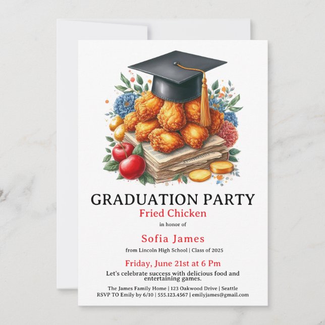 Fried Chicken Graduation Party Celebration Invitation (Front)