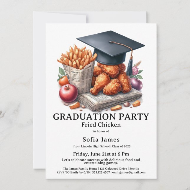 Fried Chicken Graduation Party Celebration Invitation (Front)