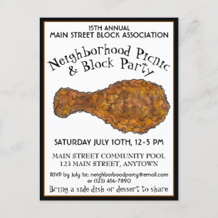 Fried Chicken Leg Picnic Cookout Block Party Invitation Postcard