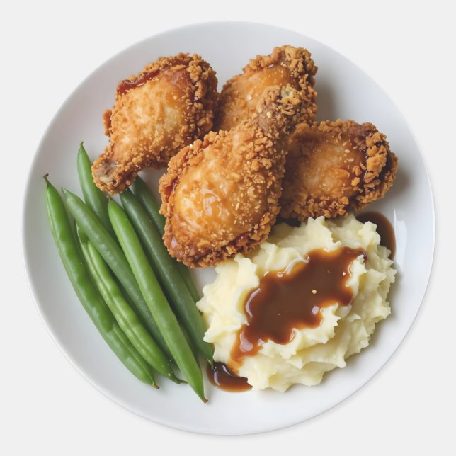 Fried Chicken, Mashed Potatoes and Green Beans Classic Round Sticker (Front)