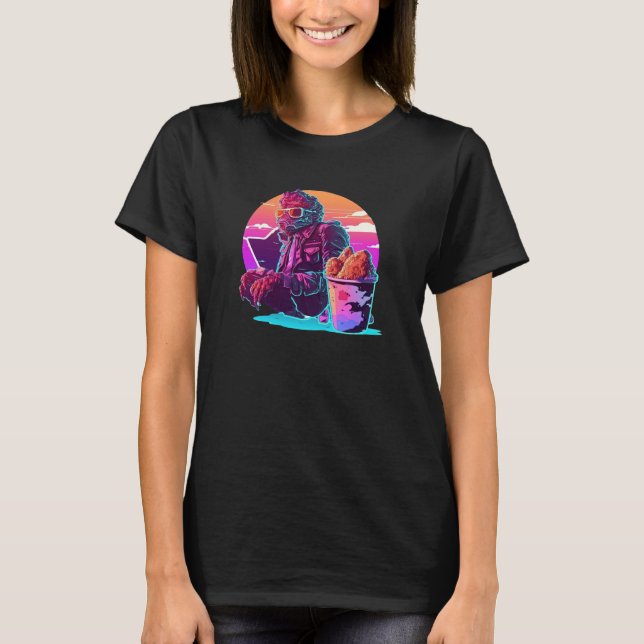 Fried Chicken Synthwave 80s Retrowave Aesthetic T-Shirt (Front)