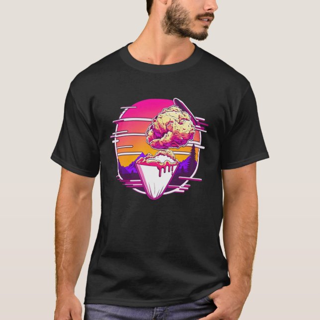 Fried Chicken Synthwave 80s Retrowave Aesthetic T-Shirt (Front)