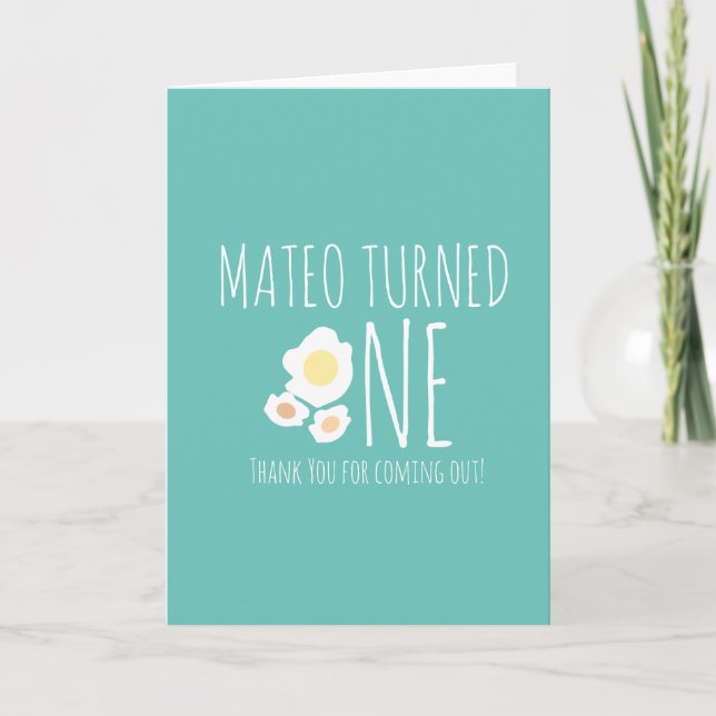 Fried Egg First Birthday Thank You   Card (Front)