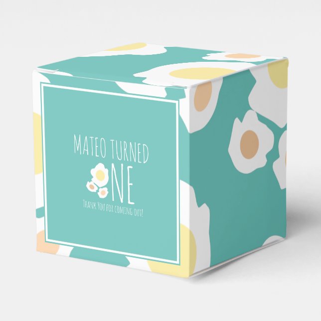 Fried Egg First Birthday Thank You  Square Favour Box (Front Side)