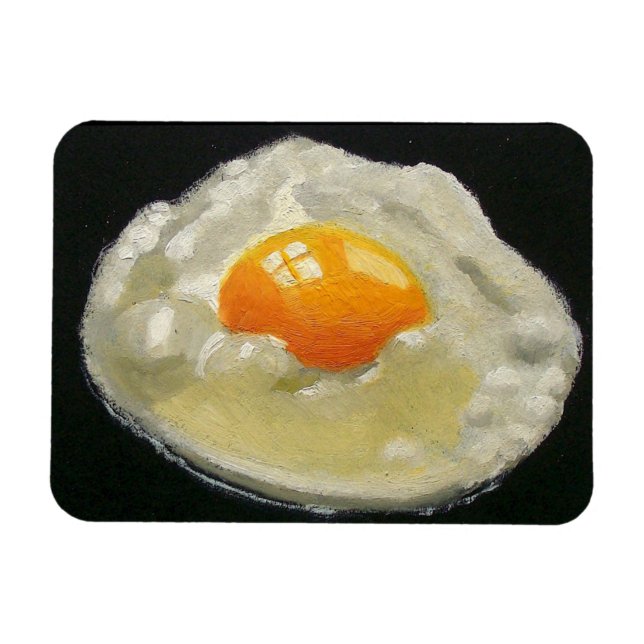 Fried Egg on Black: Realistic Painting Magnet (Horizontal)
