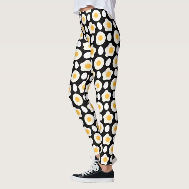 Fried Egg Pattern Breakfast Lovers Daisy Flower Leggings (Left)