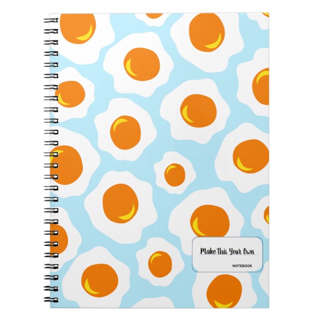 Fried Egg Pattern on Blue Background Notebook (Front)