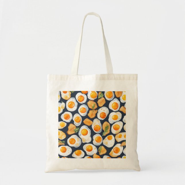 Fried Egg & Toast Seamless Pattern |Kitchen Art Tote Bag (Front)